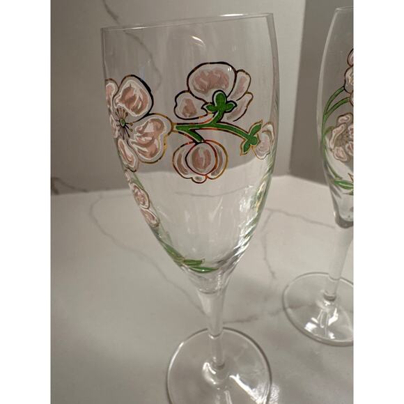 Perrier Jouet Champagne Flutes glasses set of 4 Belle Epoque Pink Gold Flowers - Picture 5 of 7